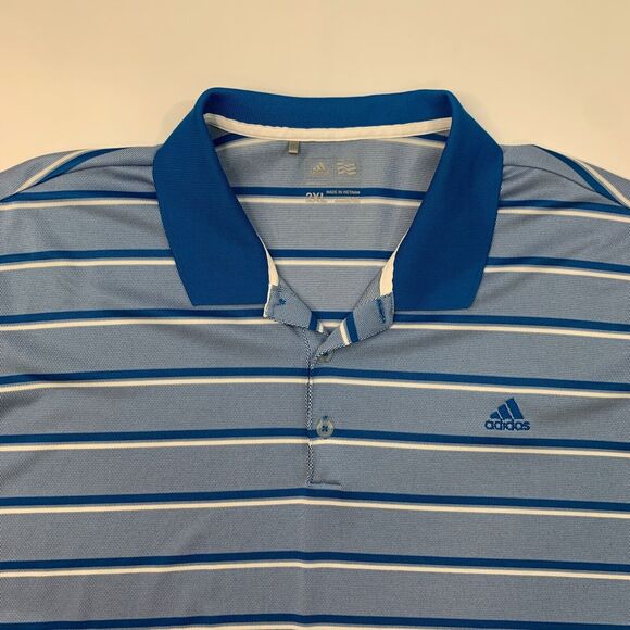 Adidas Polo Shirt Mens 2XL Blue White Striped Moisture Wick Performance Golf - Picture 3 of 10